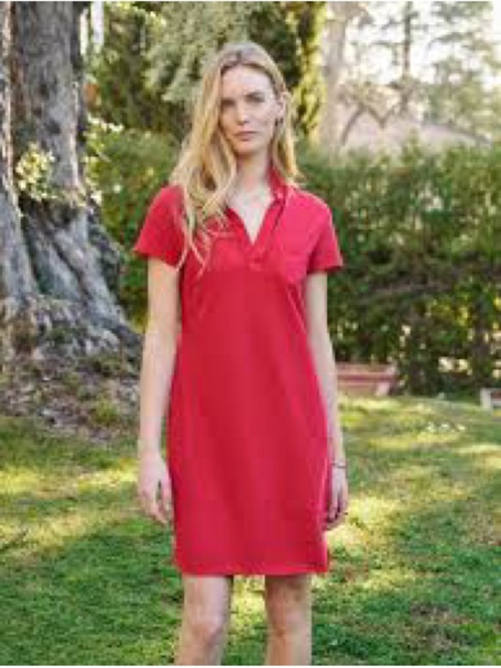 NWOT FRANK & EILEEN Lauren Polo Dress in Vibrant Red with Raw Hem
Size X-Small